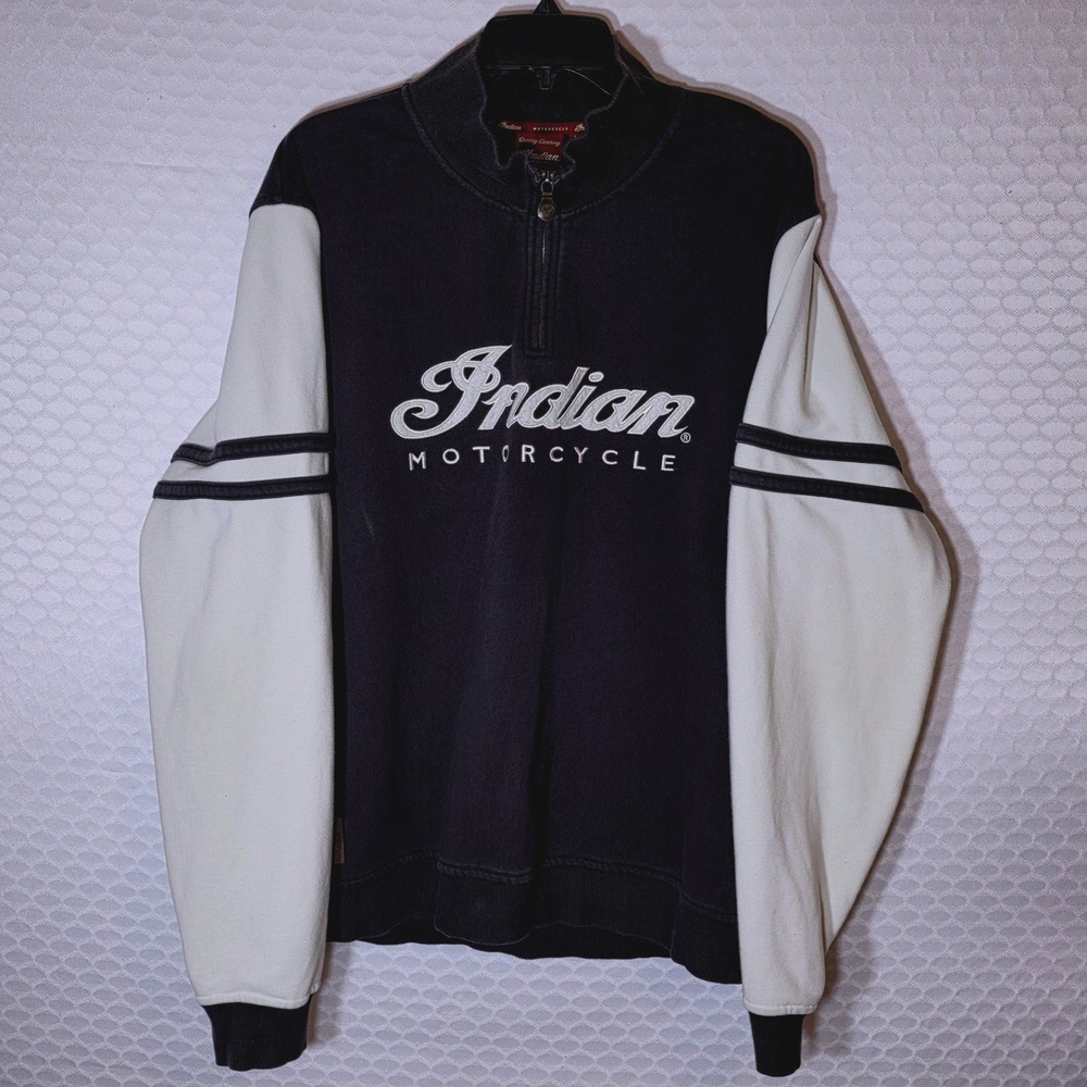 Indian Motorcycle Wrecking Crew Quarter Zip Sweatshirt Mens Large Black White